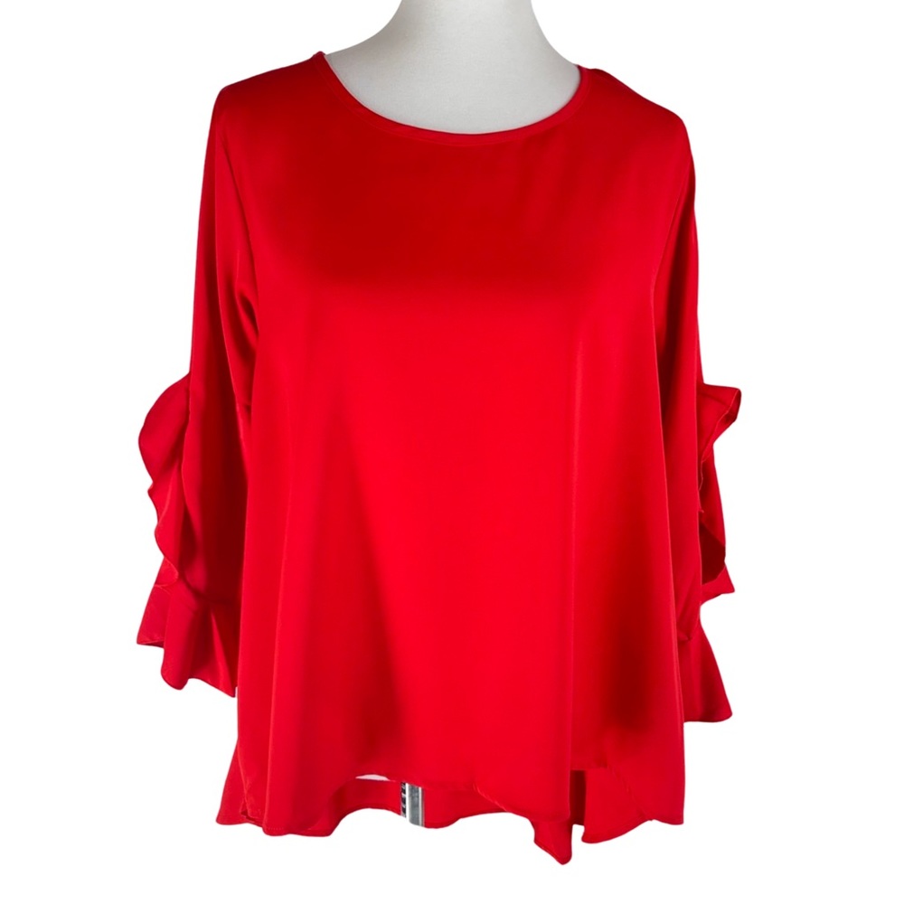 159. Red Ruffle Sleeve Blouse